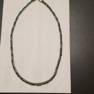 Silver with malachite necklace. 17 inches long.